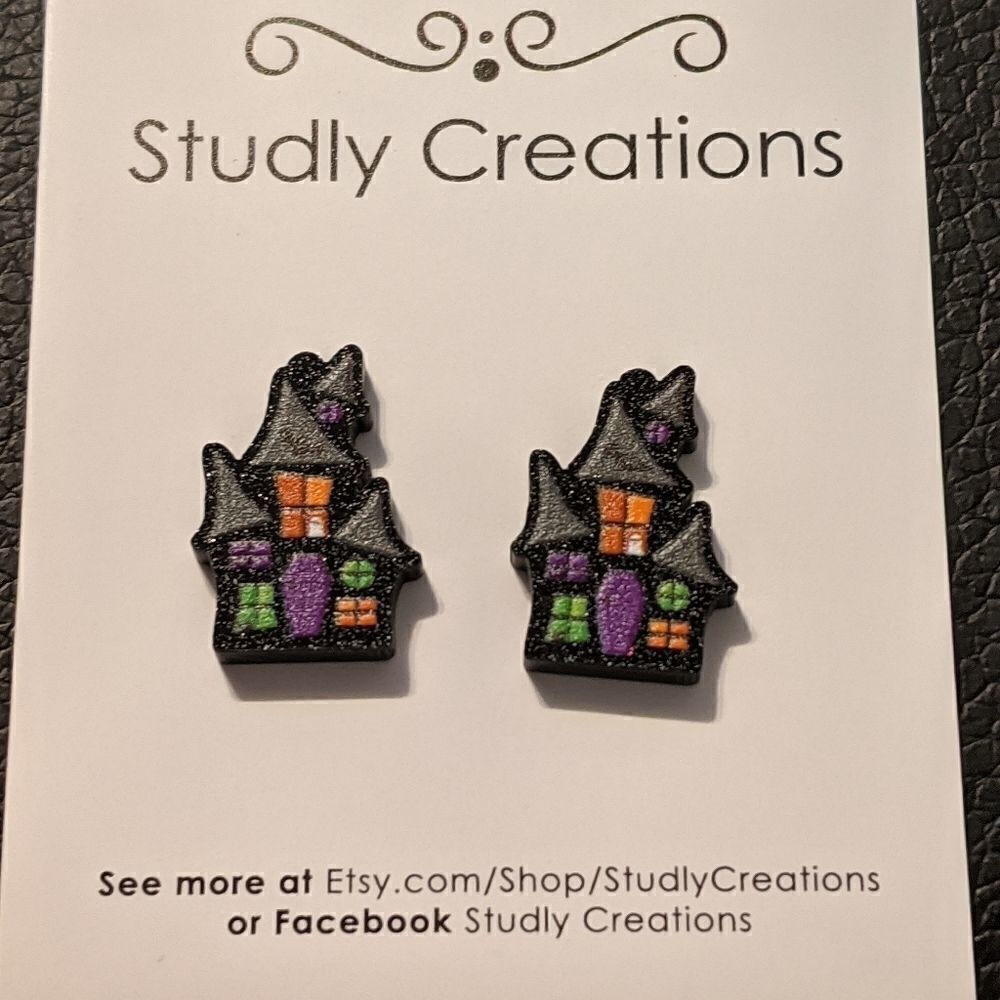 🆕studlycreations - haunted house earrings